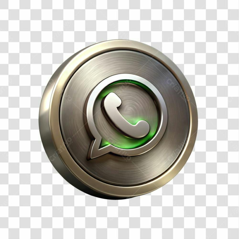 Ícone Metálico Em Aço Whatsapp Elemento 3D Png Ia