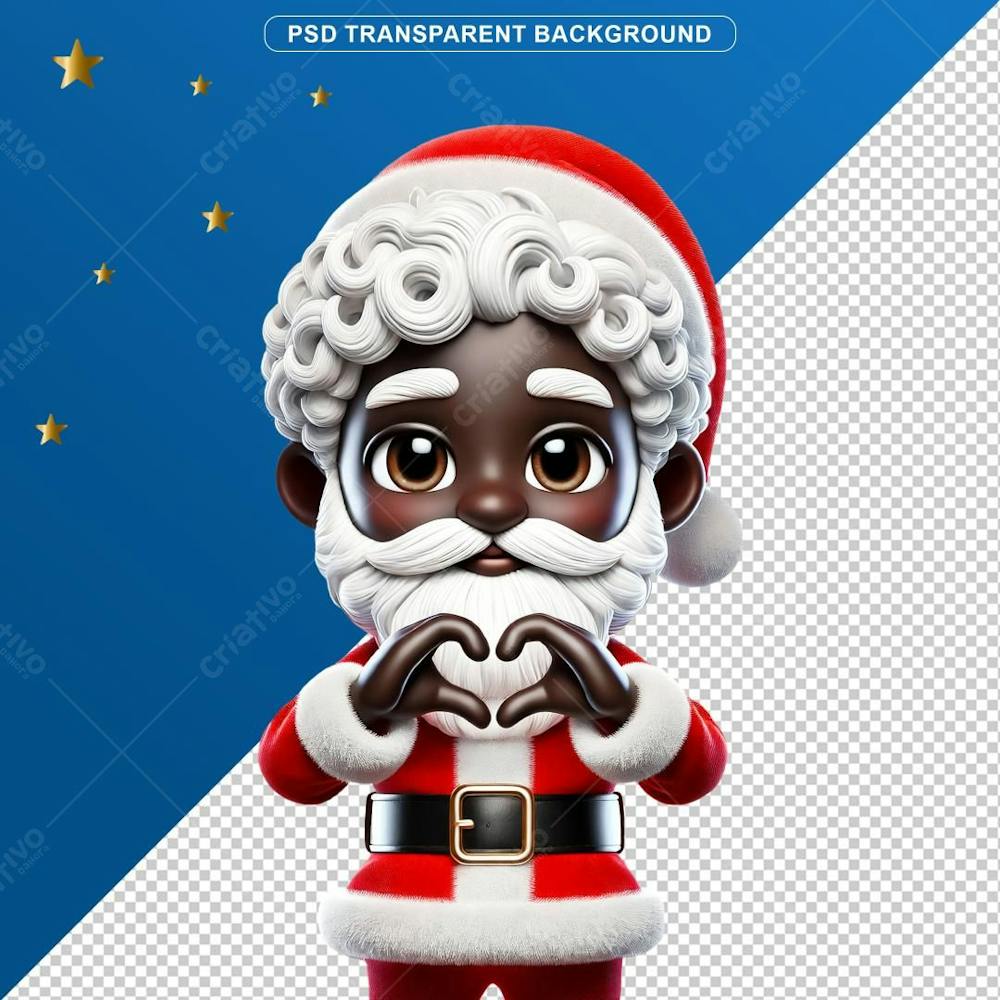 Elemento 3D De Natal Papai Noel Negro Png Transparente