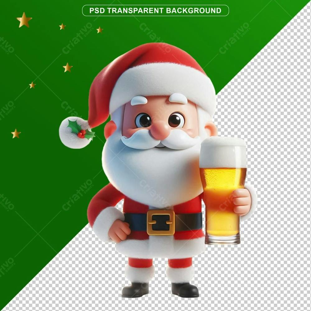 Elemento 3D De Natal Papai Noel Com Cerveja Png Transparente