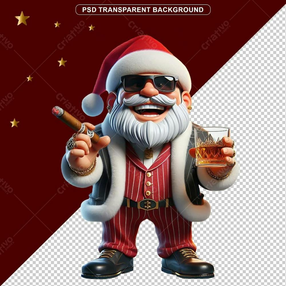 Elemento 3D De Natal Papai Noel Com Whisky E Charuto Png Transparente