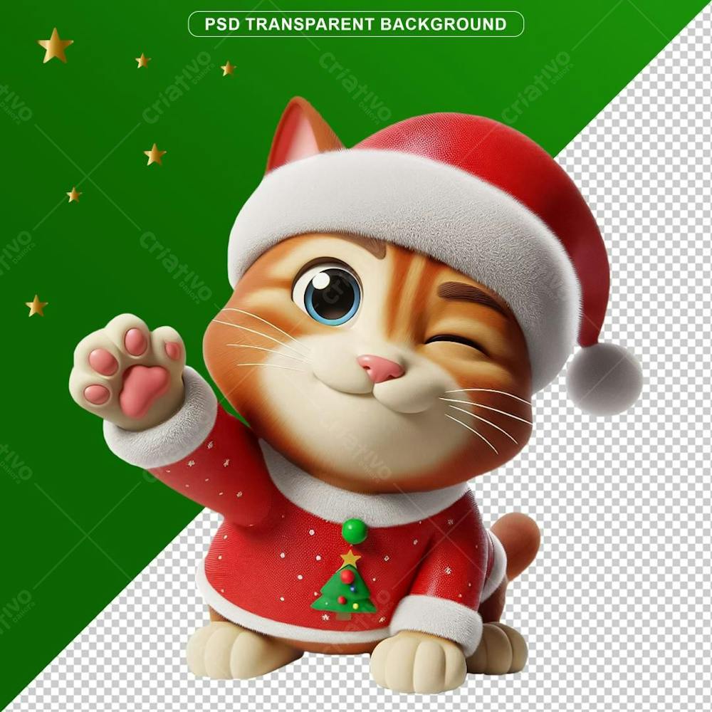 Elemento 3D Gato De Natal Png Transparente