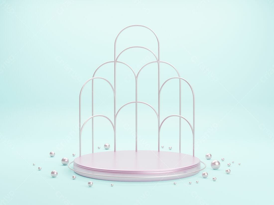 Plataforma minimal rosa com estrutura metálica