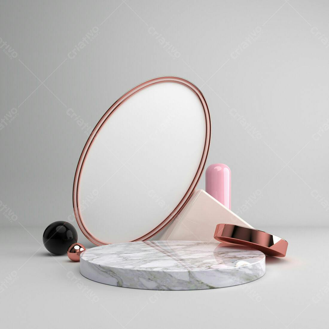Plataforma de mármore com moldura rose gold