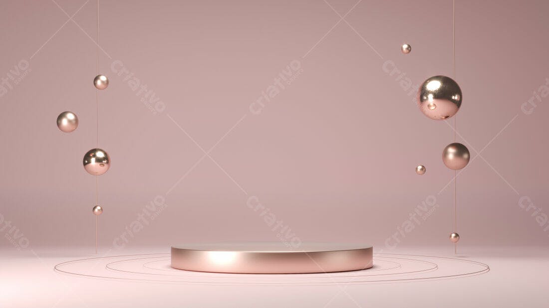 Pedestal Rosa com Esferas Metálicas Suspensas