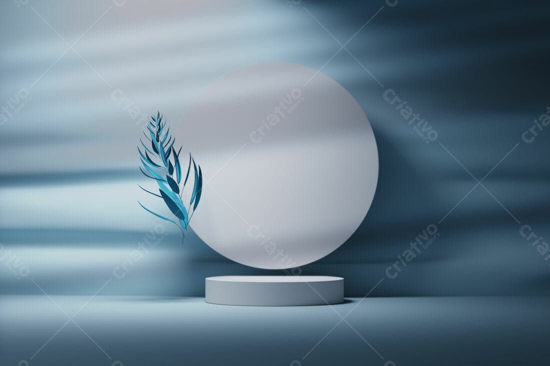 Plataforma minimalista com ramo azul-turquesa