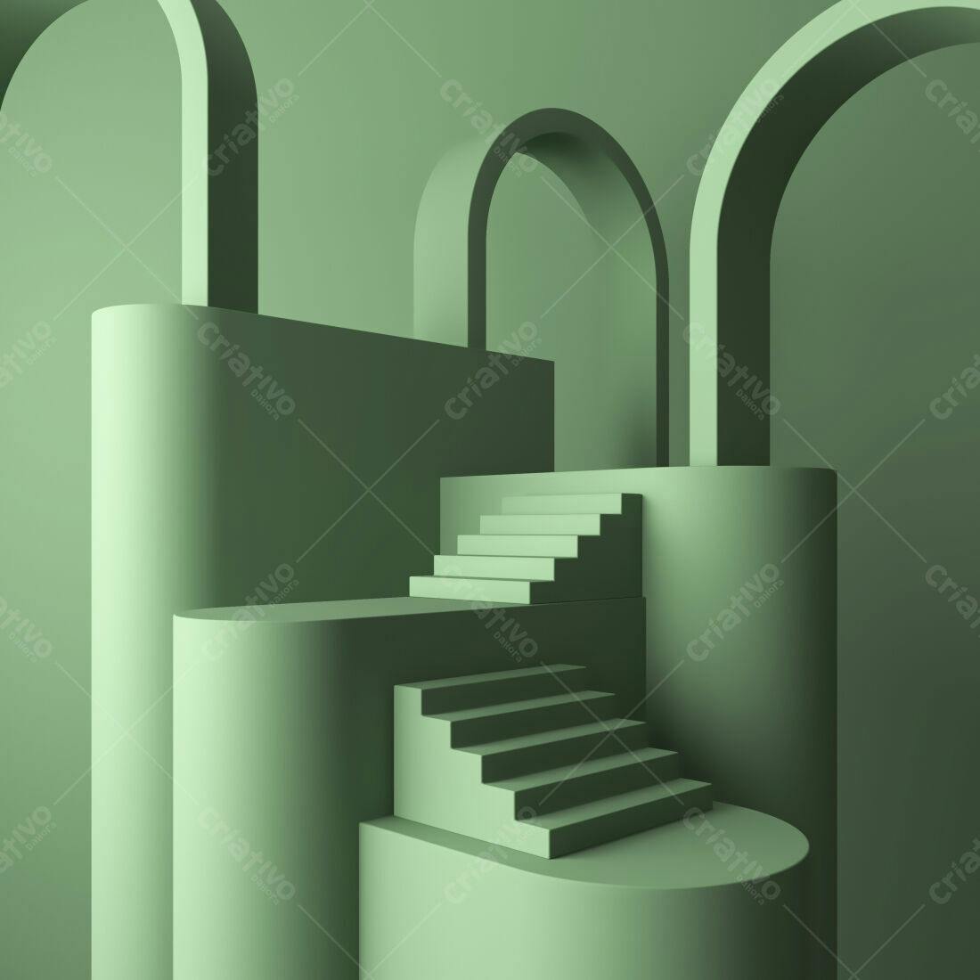 Escada abstrata em cenário verde