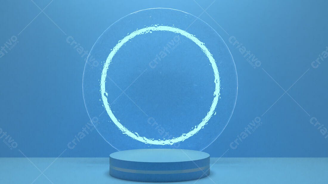Plataforma circular azul com círculo luminoso