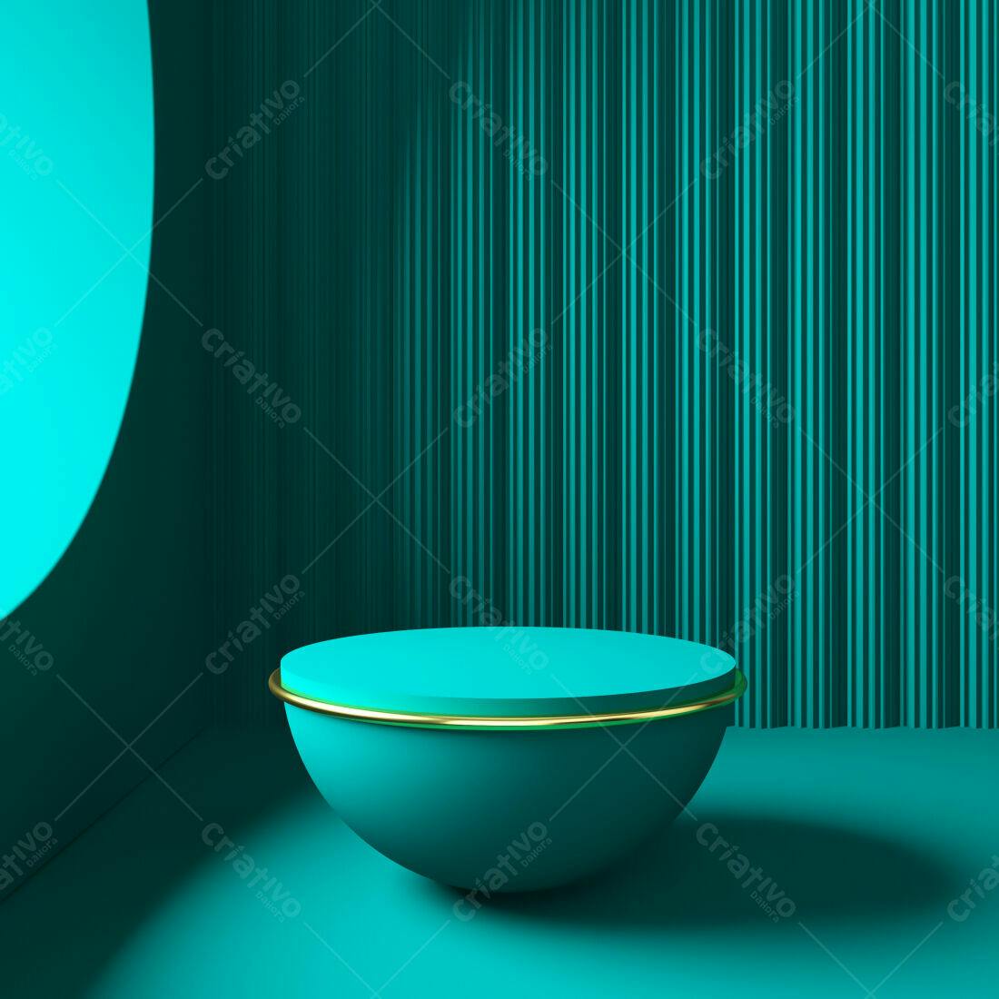Plataforma circular turquesa com detalhe dourado