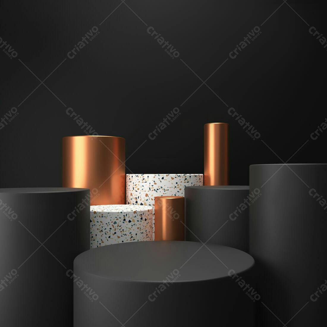 Cilindros pretos e cobre em fundo escuro