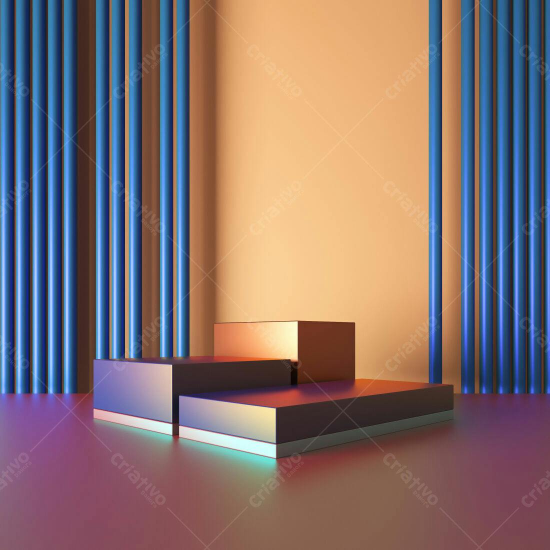 Plataforma geométrica com iluminação neon