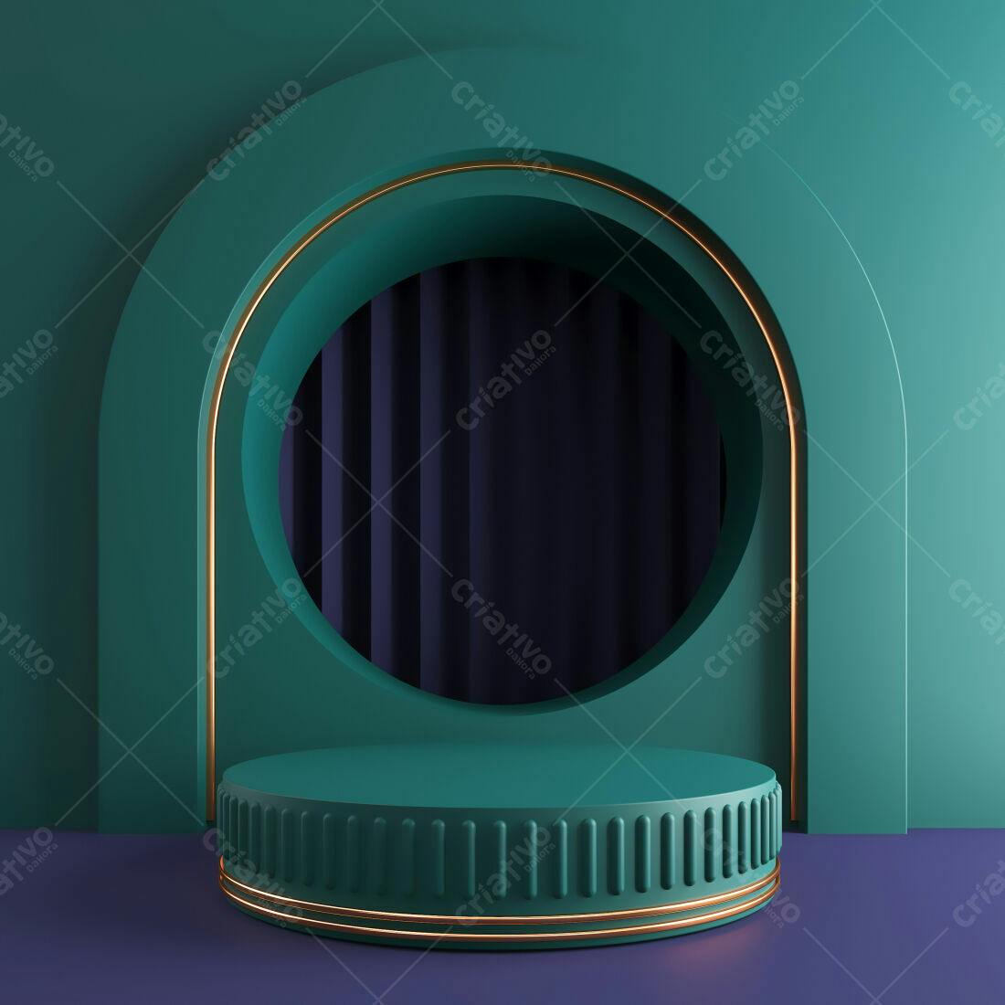 Plataforma circular verde com detalhes dourados