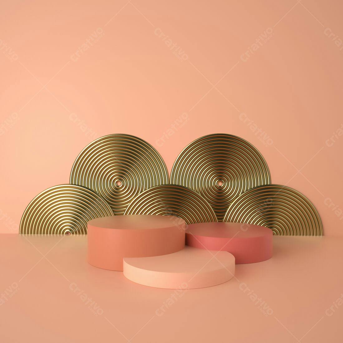 Palco minimalista com tons rosa e dourado