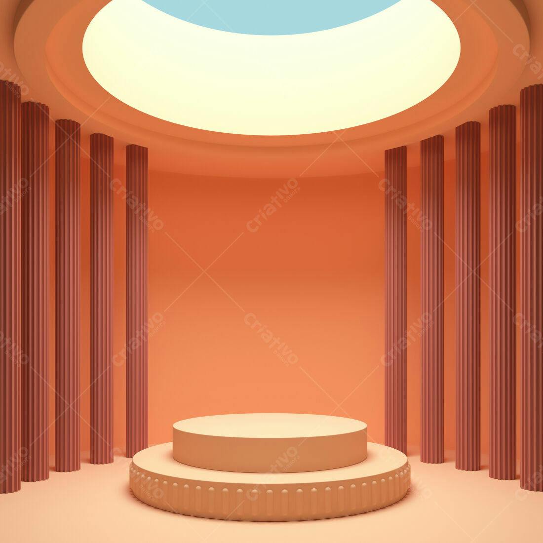 Palco minimalista tons terra com colunas