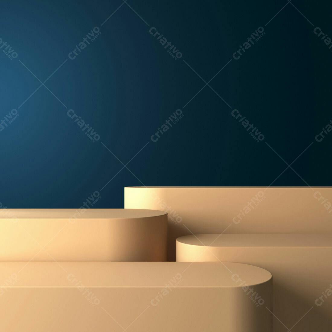 Plataforma geométrica bege sobre fundo azul
