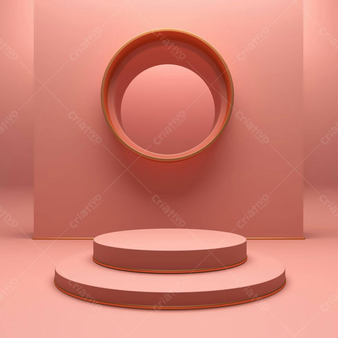 Palco rosa com moldura dourada para produto
