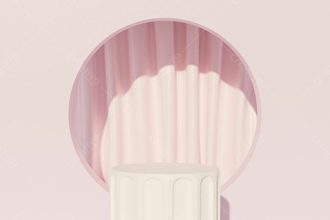 Pódio branco em cenário rosa pastel