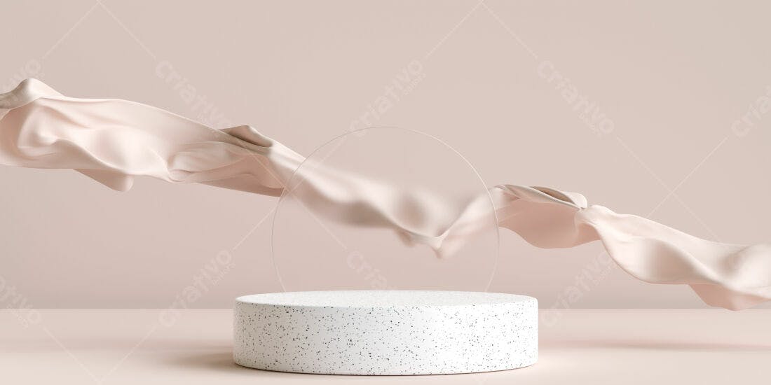 Pedestal minimalista com tecido fluido rosa