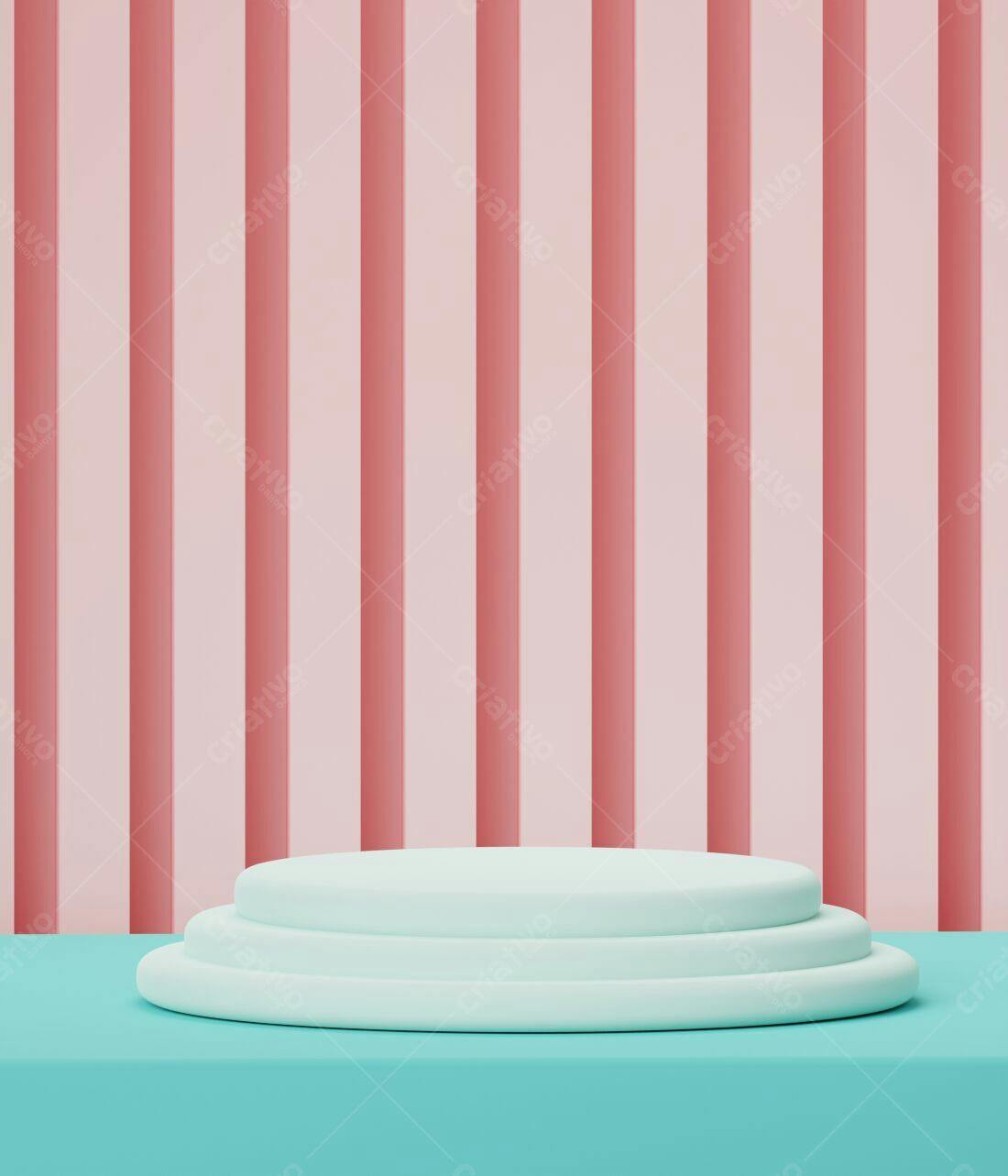 Plataforma em camadas fundo listrado rosa e azul