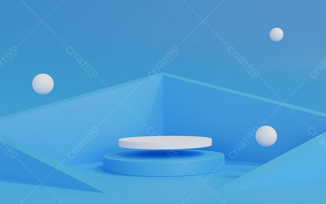 Plataforma azul com esferas brancas