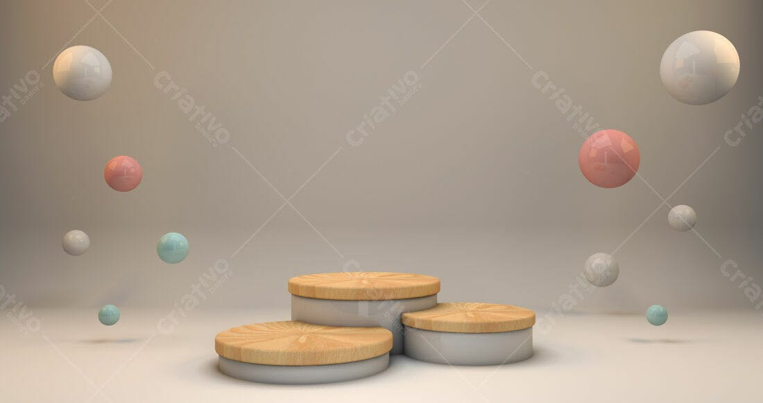 Plataforma de madeira com esferas coloridas