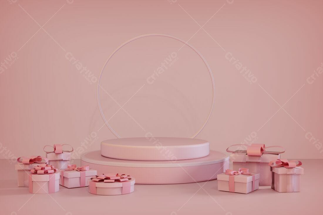 Presentes rosa em pedestal minimalista