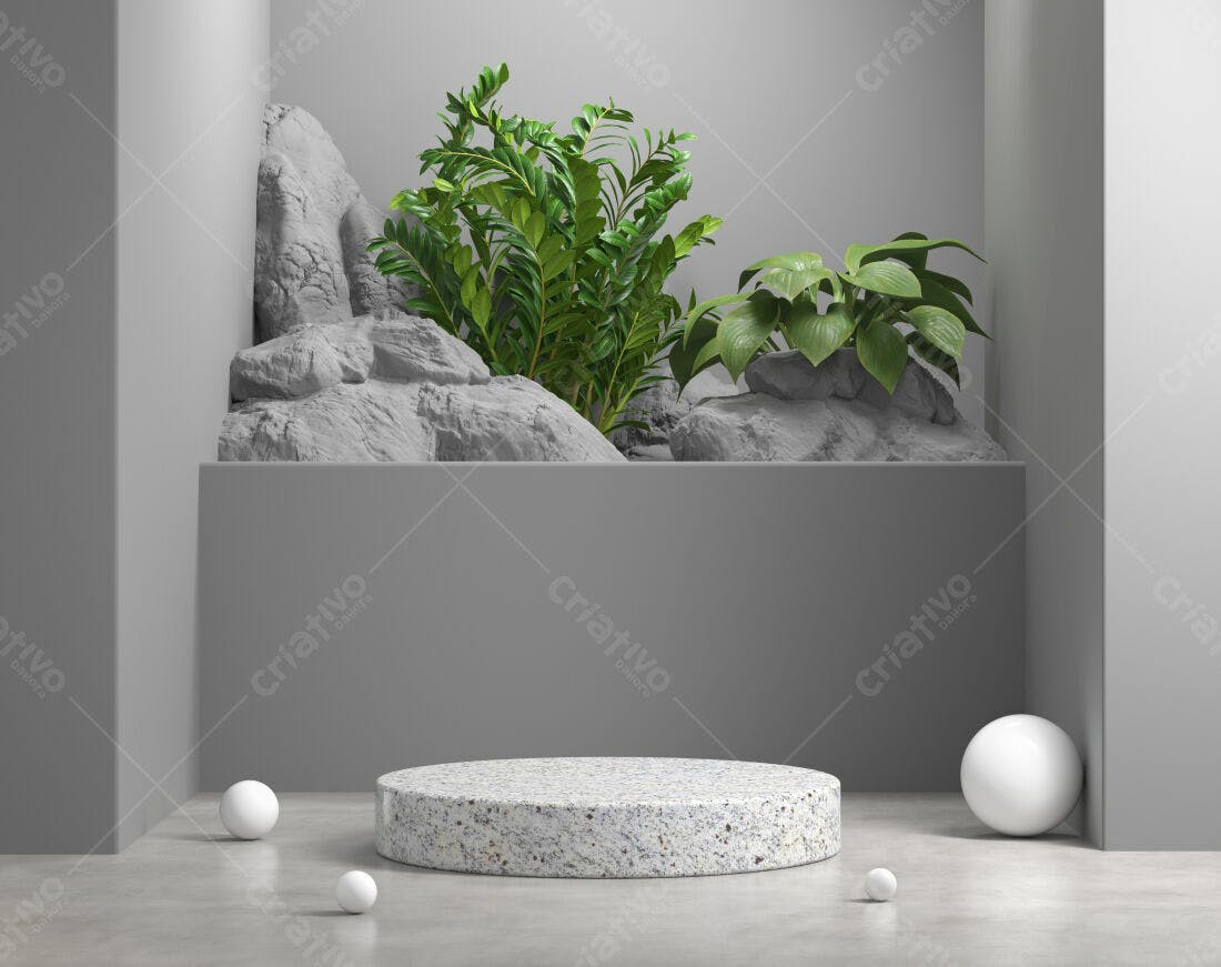 Pedestal de mármore com plantas tropicais