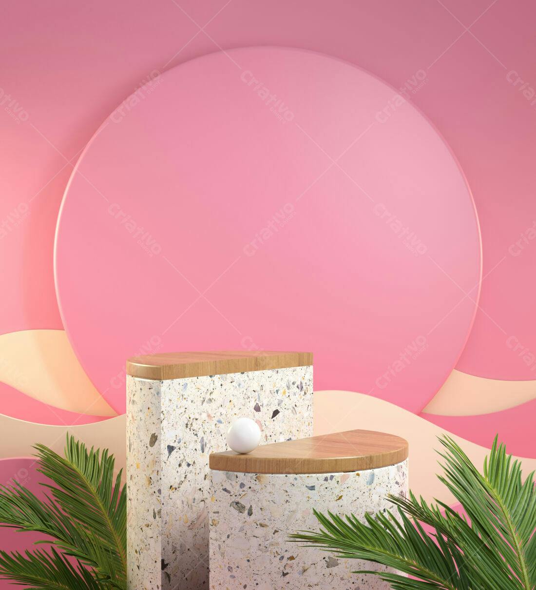 Pódio minimalista rosa com esfera branca
