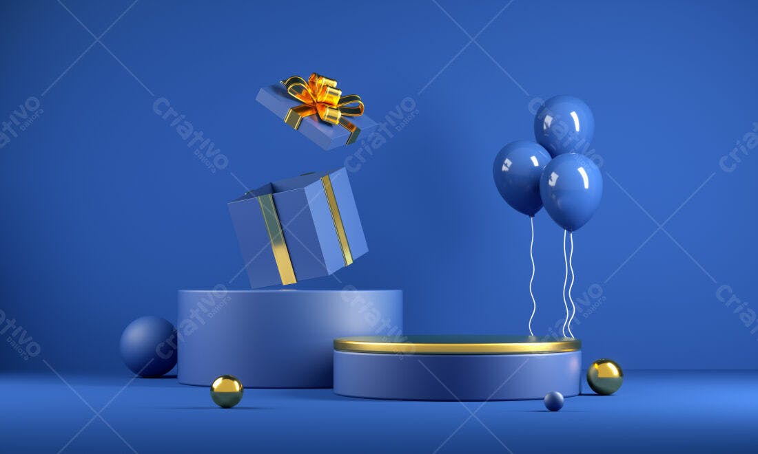 Caixa de presente azul e balões azuis
