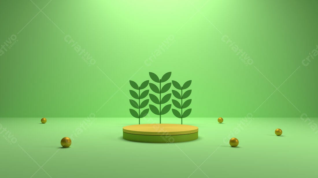 Plataforma Verde com Ramos e Esferas Douradas