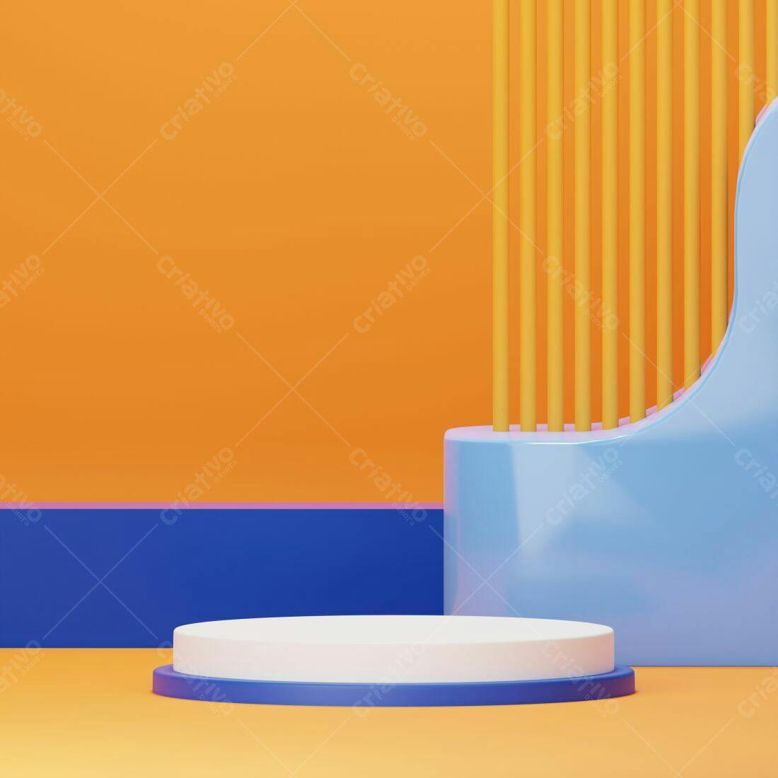 Podium minimalista azul laranja e amarelo