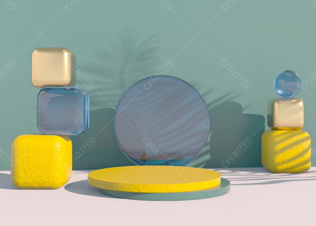 Plataforma geométrica amarela e azul claro