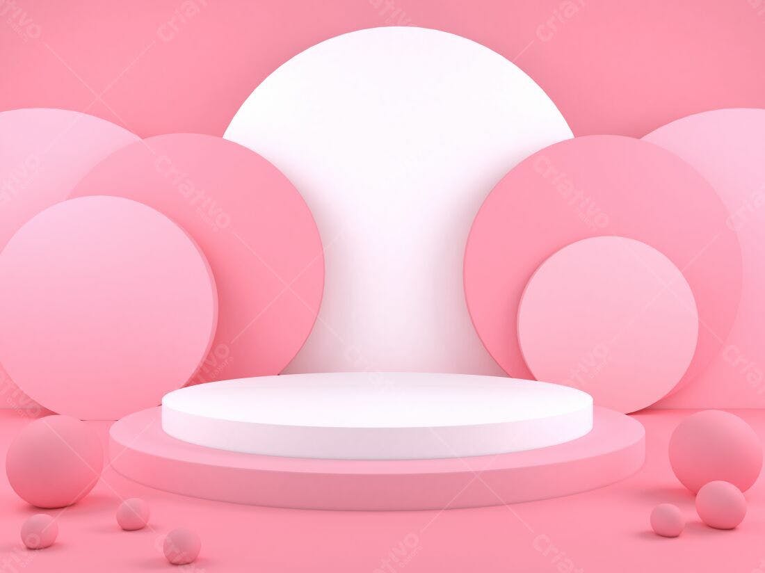 Palco Rosa com Esferas e Círculos