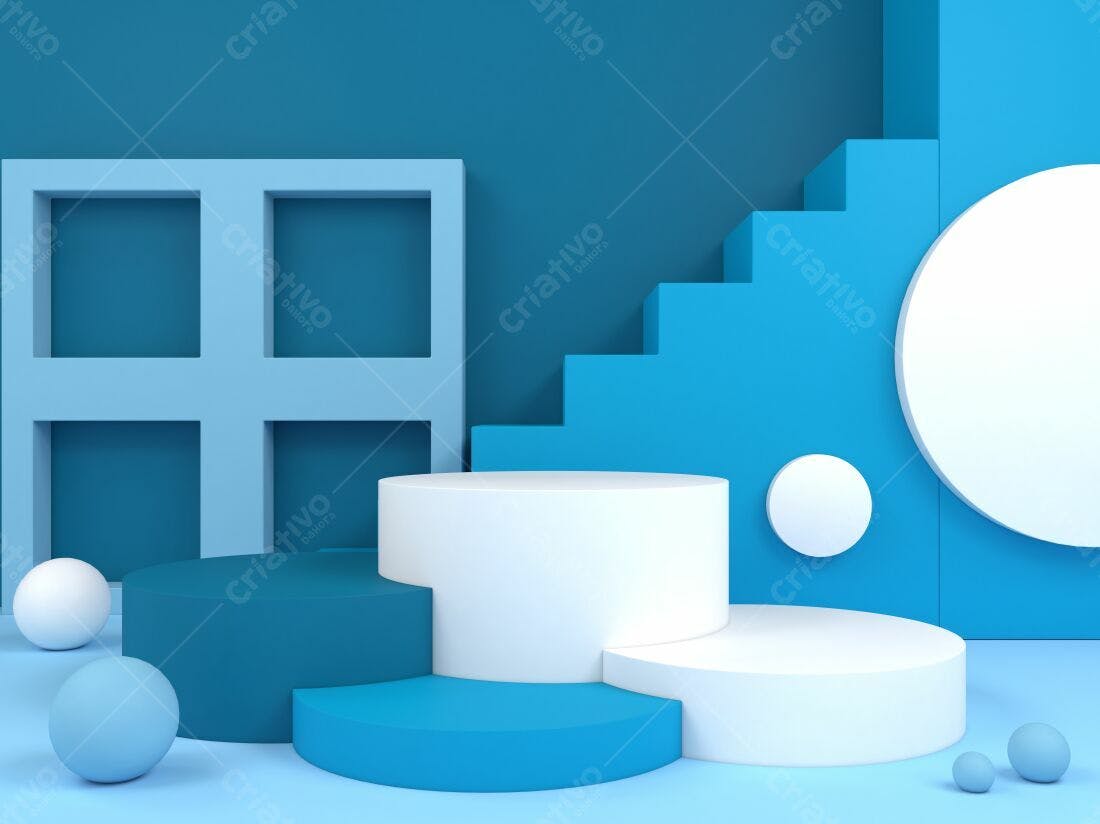 Plataforma geométrica azul e branca
