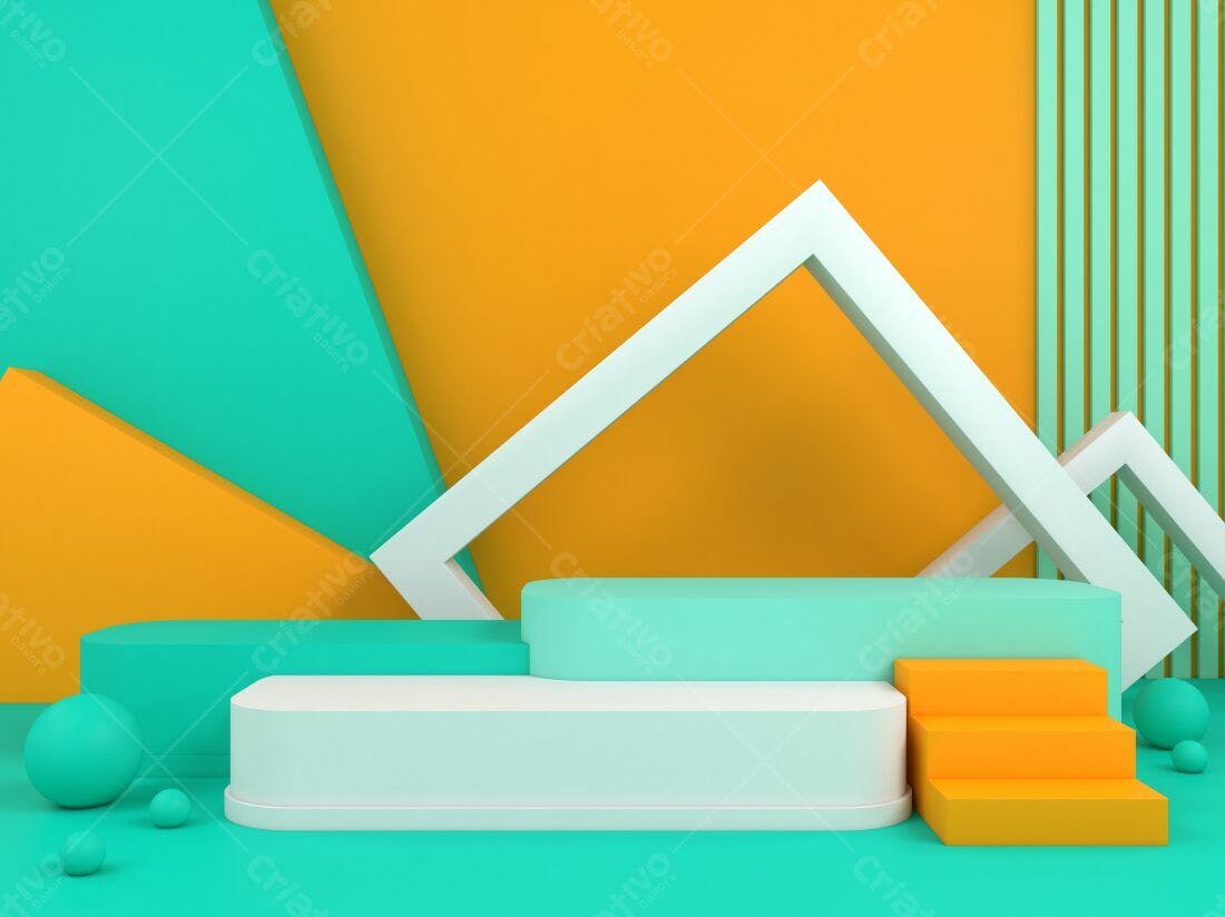 Plataforma Abstrata em Laranja e Verde-Claro
