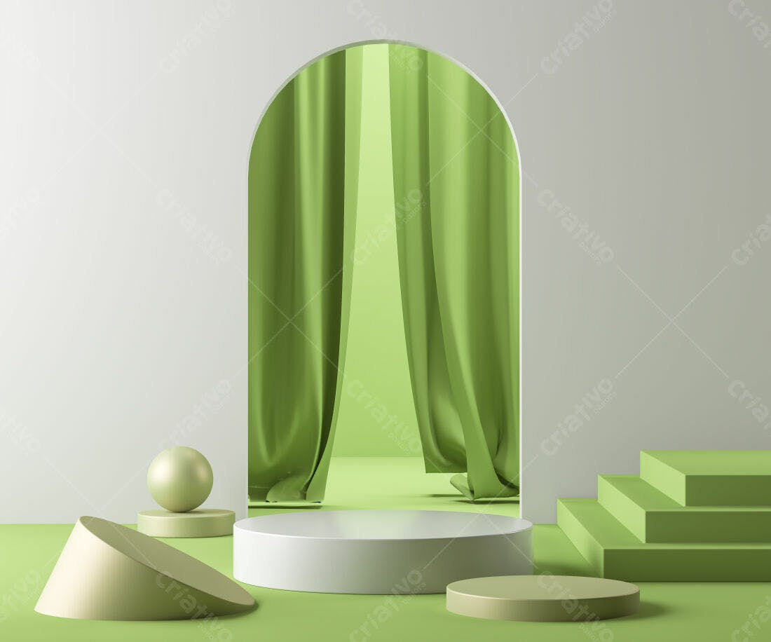 Cenário minimalista verde e branco com plataformas