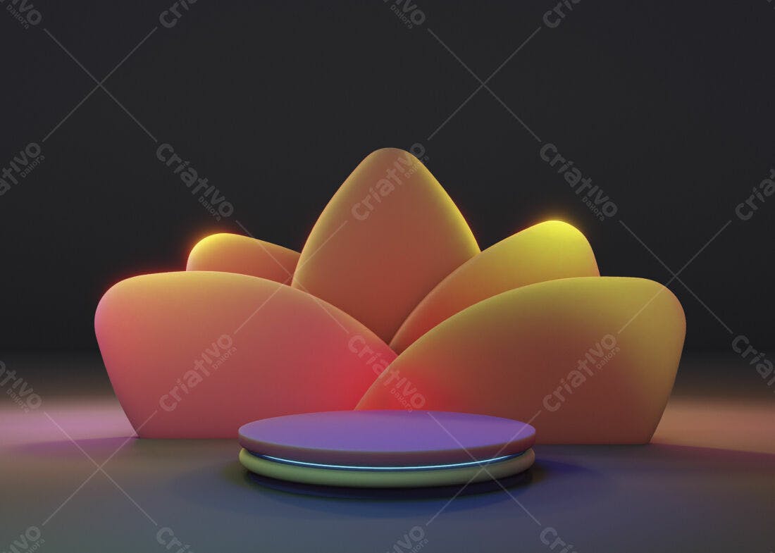 Plataforma circular com fundo abstrato em tons quentes