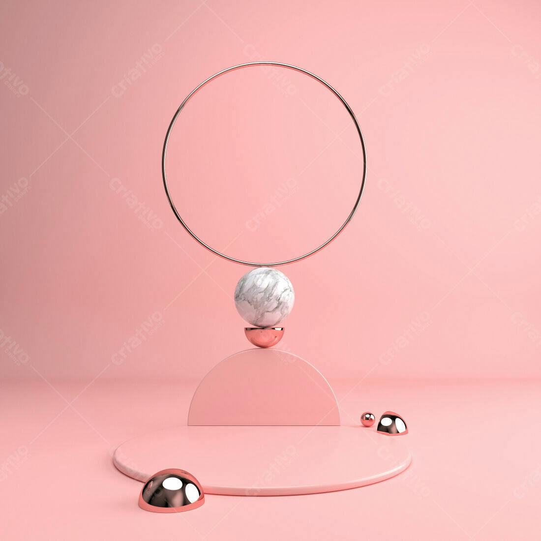 Esfera de mármore sobre plataforma rosa