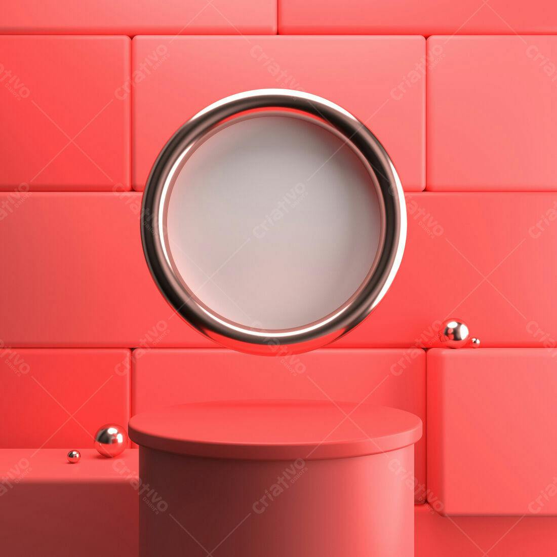 Plataforma circular com moldura rosa coral
