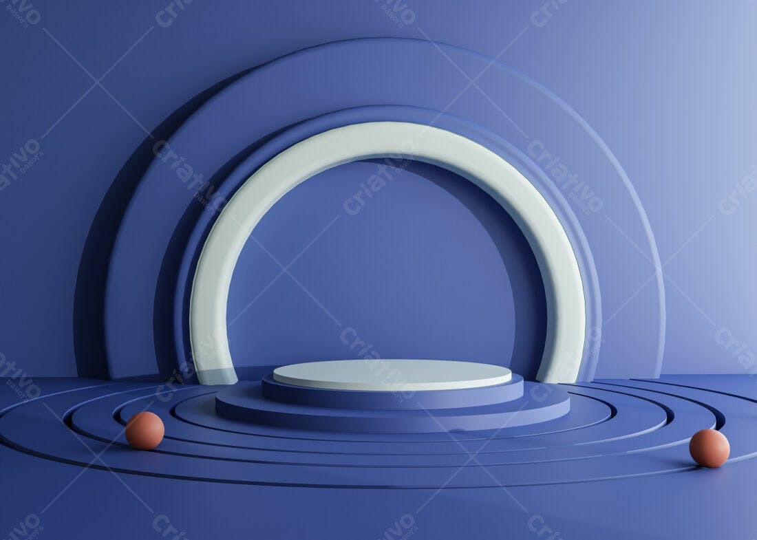 Plataforma produto azul e branco minimalista