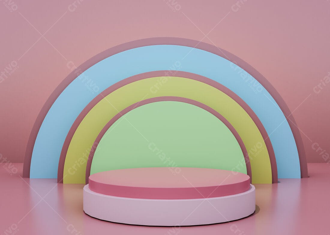 Palco rosa pastel com arco-íris