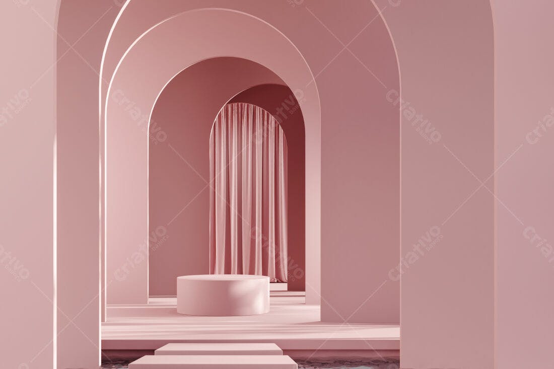 Cenário Rosa com Pedestal e Arcos