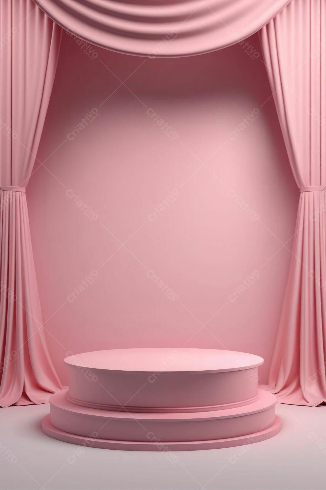 Palco Rosa com Cortinas para Produtos
