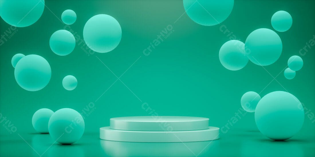 Plataforma com esferas turquesa em fundo verde