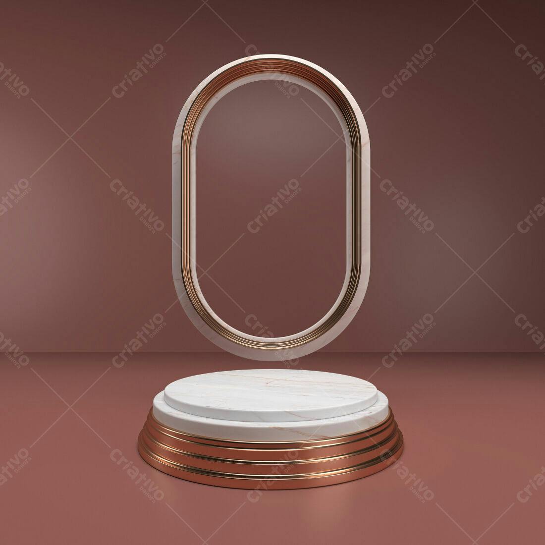 Moldura oval em mármore e cobre sobre pedestal