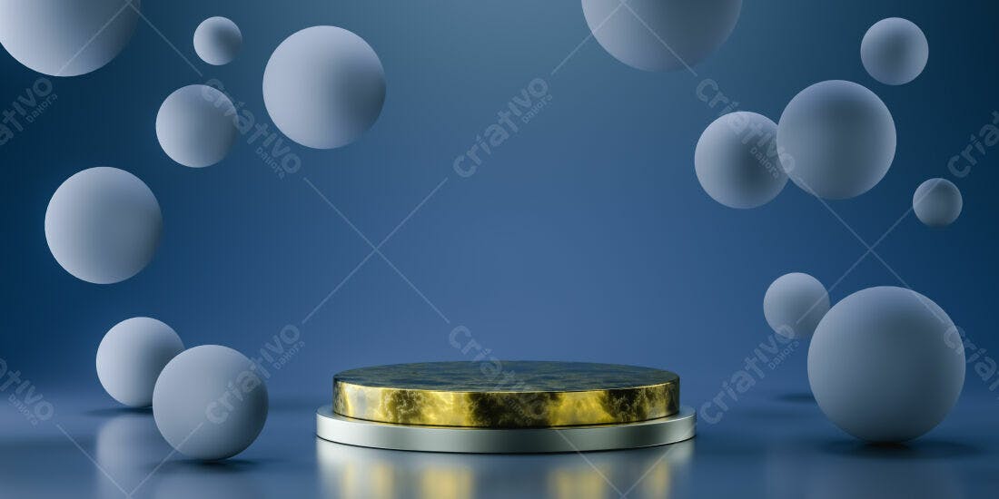 Plataforma dourada com esferas azuis