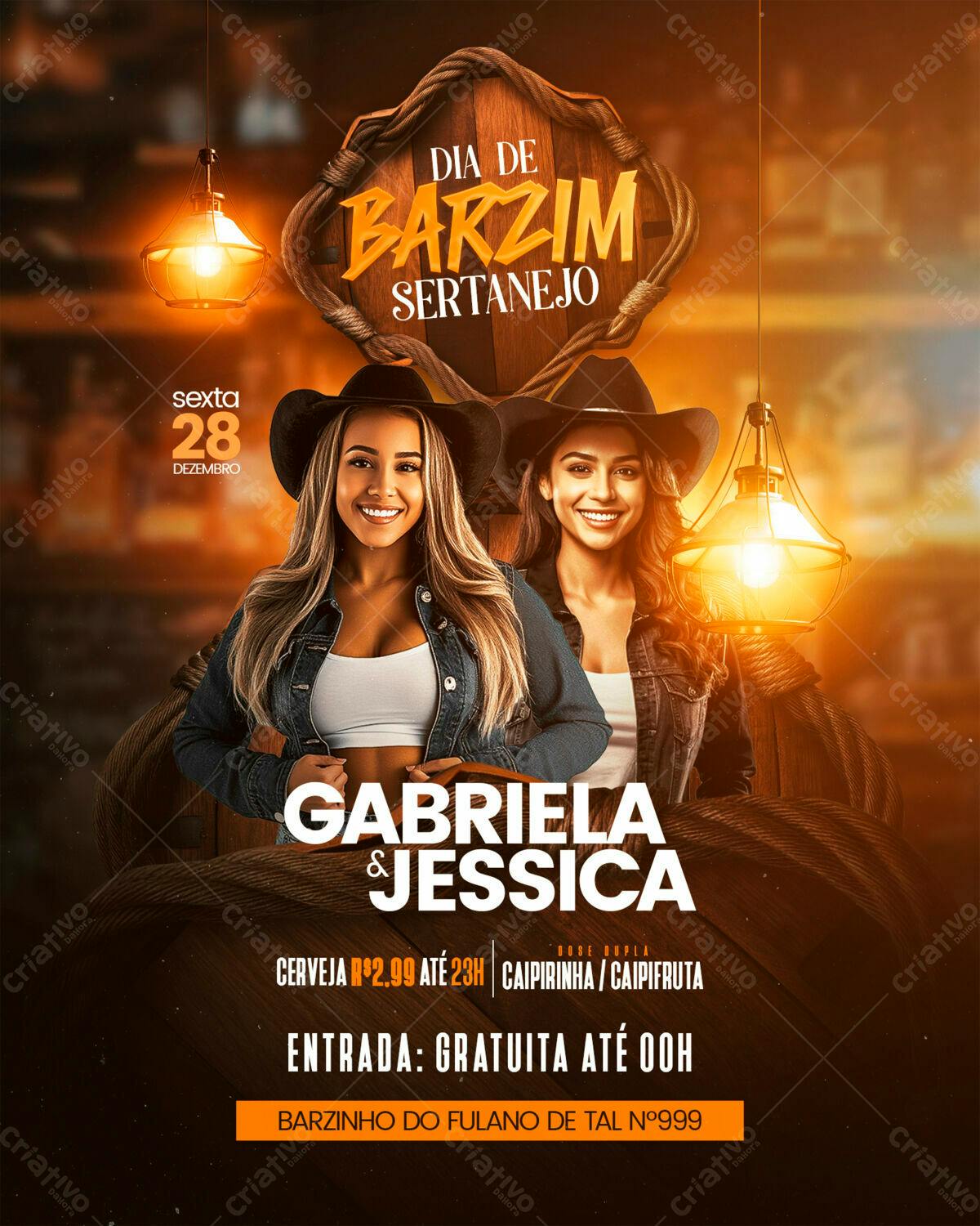 Flyer para Festa Sertaneja com Gabriela & Jessica PSD Editável