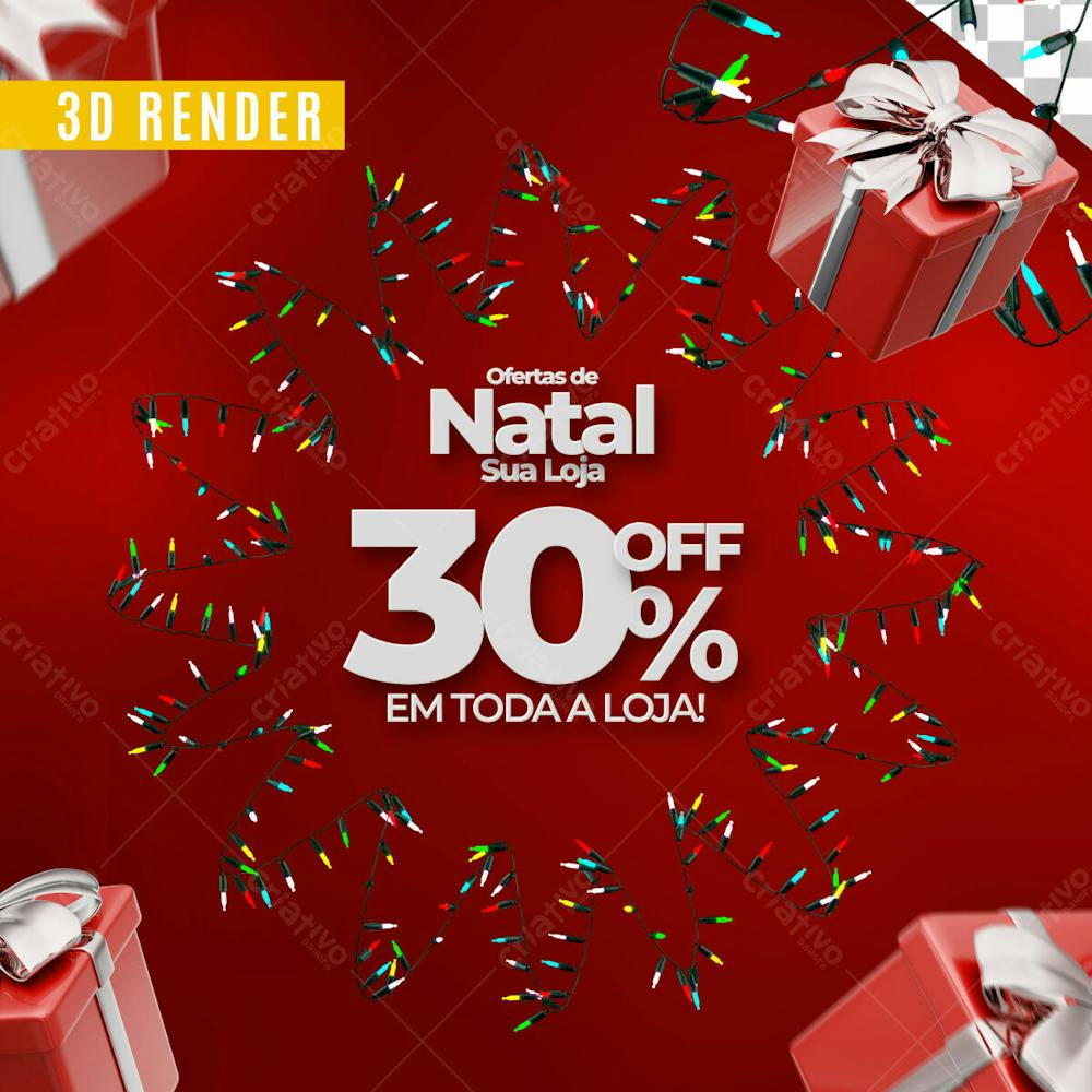 Selo 3D Ofertas De Natal 30% Off Para Composicao Psd Editavel