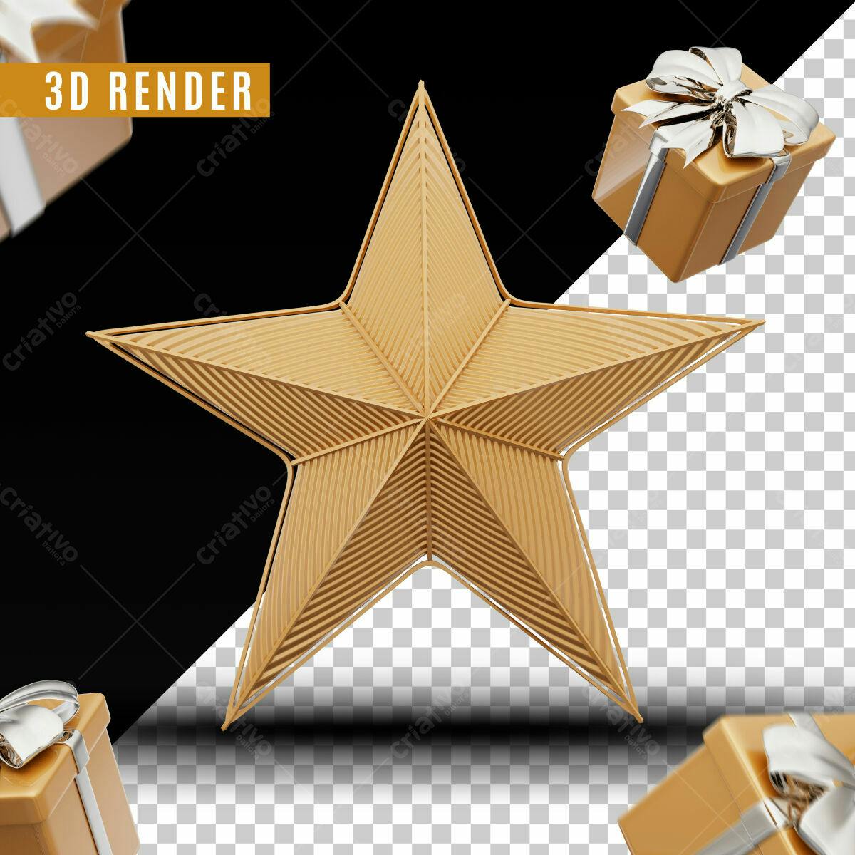 Selo 3D premiação estrela dourado metalizado