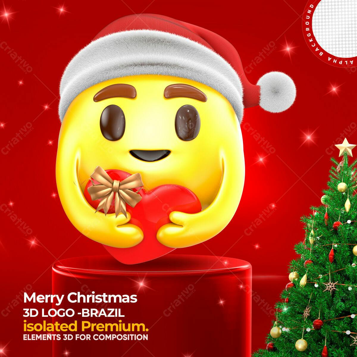 Selo 3D Natalino Emoji Amarelo e Vermelho