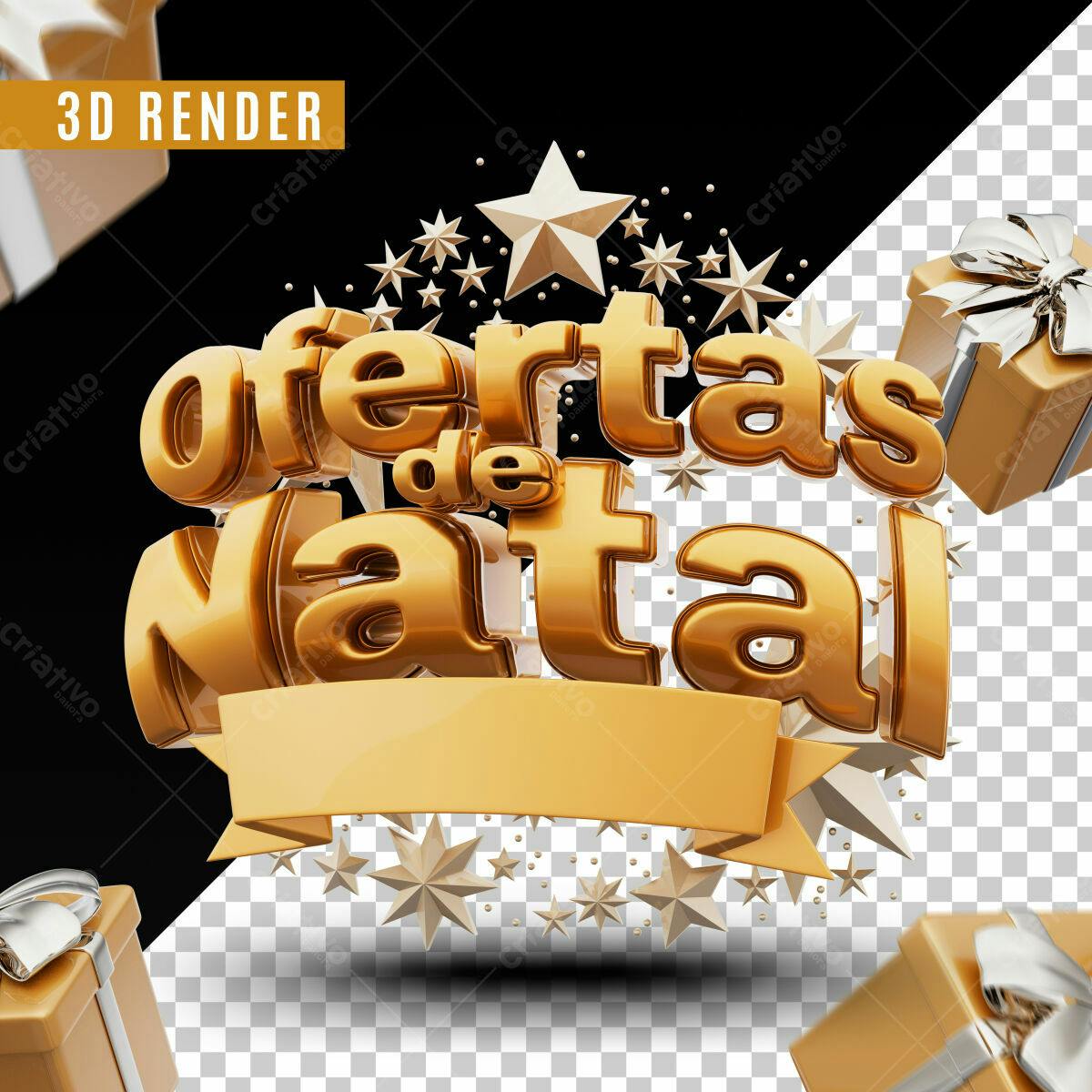 Selo 3D Natalino dourado metalizado com estrelas